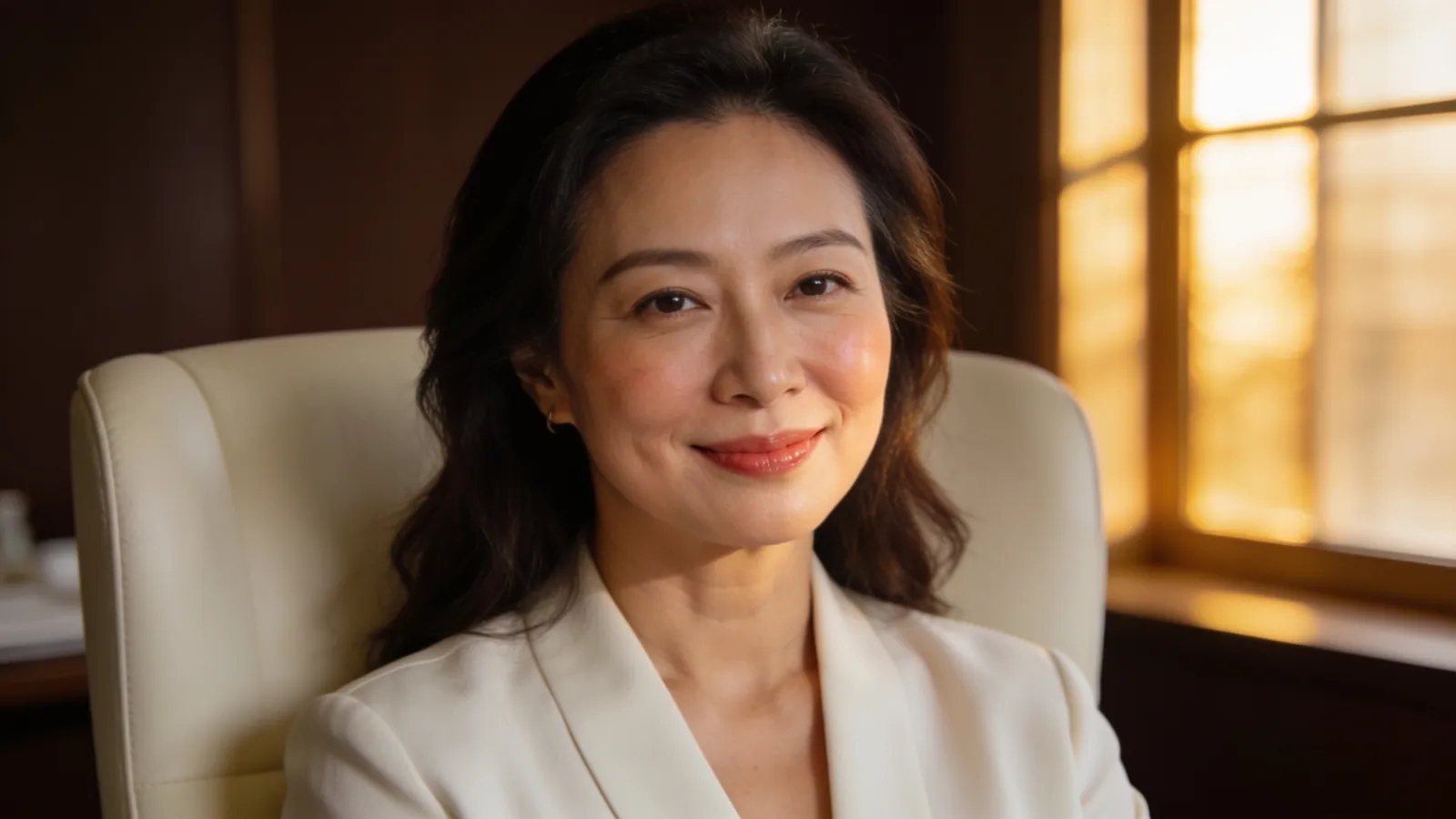 An East Asian woman in her 40s with lifted soft cheeks — illustrative image