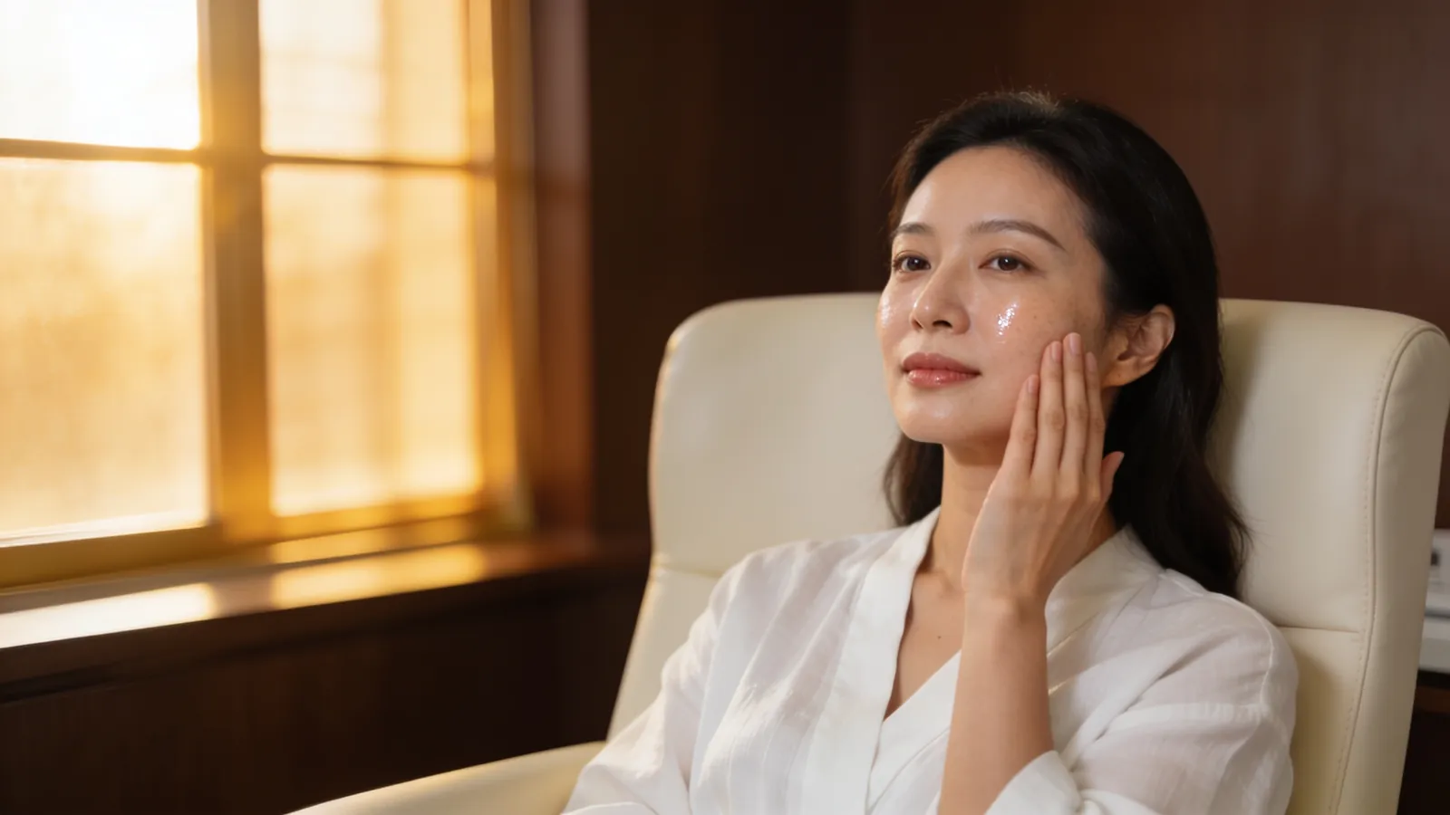 Illustrative close view of smooth facial skin, used to show skin quality rather than shape, not a patient