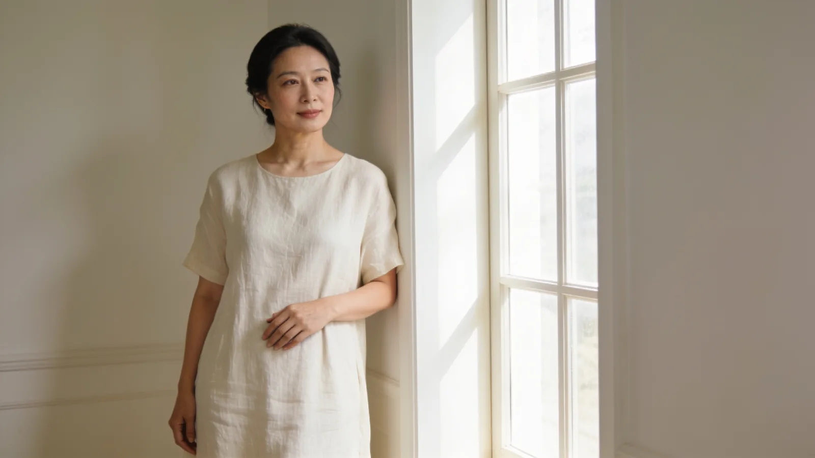 Illustrative model beside a window — not a patient